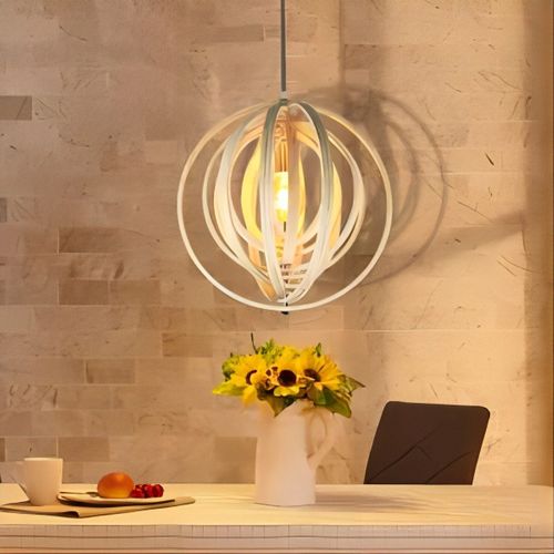 Lustre En Bois Blanc, Suspension Vinatge E27, Style Maison De Campagne