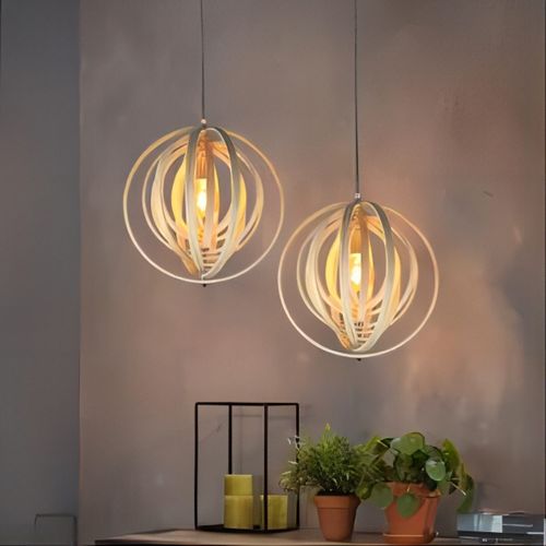 Lustre En Bois Blanc, Suspension Vinatge E27, Style Maison De Campagne