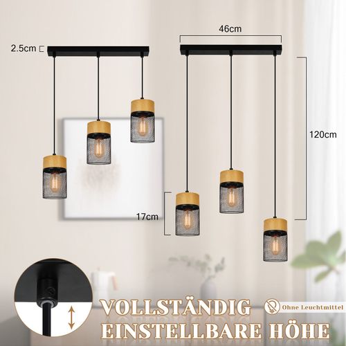 Lampe à Suspendre Vintage Bois Veiné Table à Manger Noir Industriel E27 25w Suspension