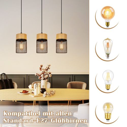 Lampe à Suspendre Vintage Bois Veiné Table à Manger Noir Industriel E27 25w Suspension