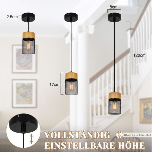 Lampe à Suspendre Vintage Bois Veiné Table à Manger Noir Industriel E27 25w Suspension