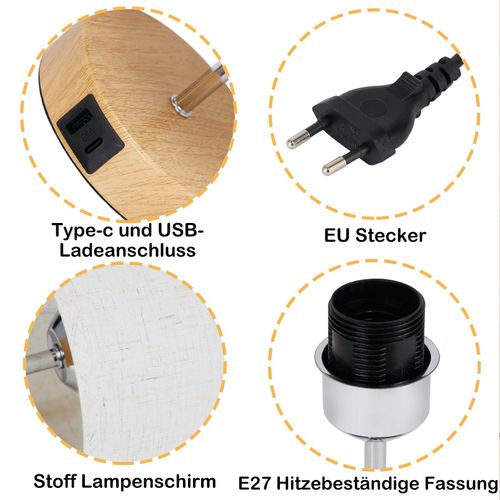 Lot De 2 Lampe De Table Tactile Dimmable E27 Lampe De Chevet Salon Abat-jour En Tissu Moderne