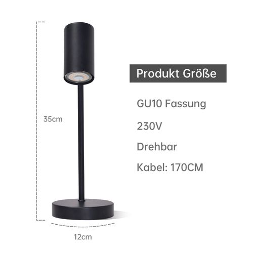 Lampe De Chevet Lampe De Table Noire Salon Pivotante 350° Gu10 Métal Bureau