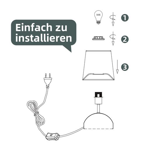 Lampe De Table De Chevet Lot De 2 Avec Câble Noire Petite Tissu Design Moderne