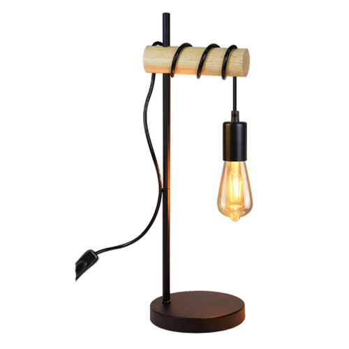 Lampe De Table En Bois De Chevet Noir E27 En Design Industriel Rustique Câble Avec Interrupteur