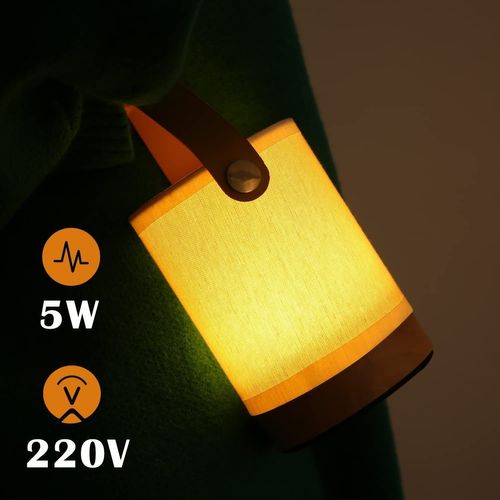 Lampe De Table LED Tactile, Abat-jour Portable Sans Fil En Tissu De Bois Avec Fonction De Gradation