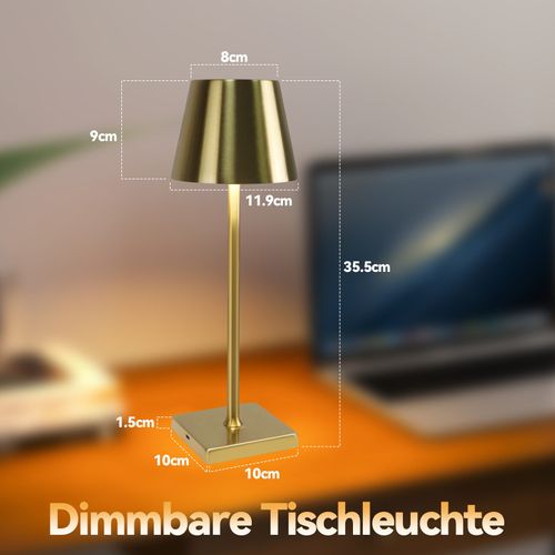 2 X Lampe De Table LED Vintage Dorée Sans Fil Tactile à Intensité Variable à 3 Températures