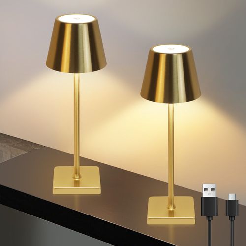 2 X Lampe De Table LED Vintage Dorée Sans Fil Tactile à Intensité Variable à 3 Températures