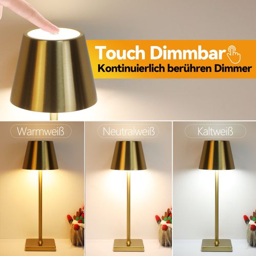 2 X Lampe De Table LED Vintage Dorée Sans Fil Tactile à Intensité Variable à 3 Températures