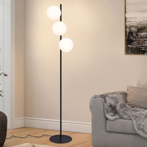 Lampadaire Noir Moderne 3 Flammes Avec Interrupteur à Pied Métal Verre E27 Industriel Vintage