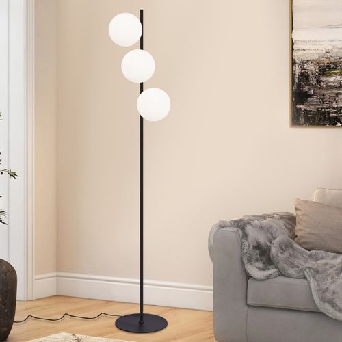 Lampadaire Noir Moderne 3 Flammes Avec Interrupteur à Pied Métal Verre E27 Industriel Vintage