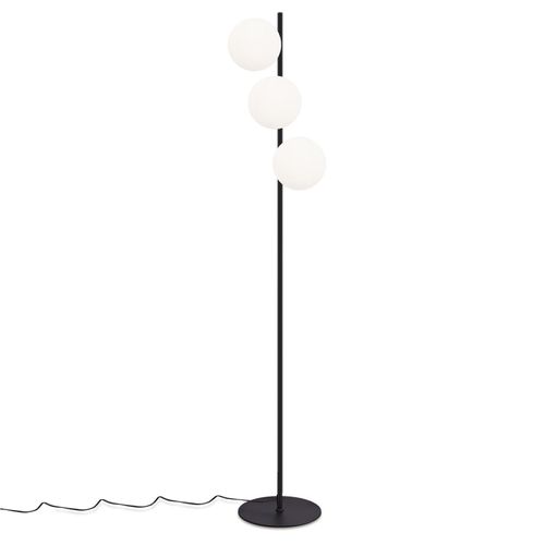 Lampadaire Noir Moderne 3 Flammes Avec Interrupteur à Pied Métal Verre E27 Industriel Vintage