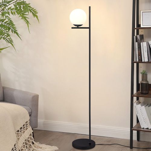 Lampadaire Industriel Noir Moderne Avec Interrupteur à Pied Métal Design Blanc Verre E27 1.5m