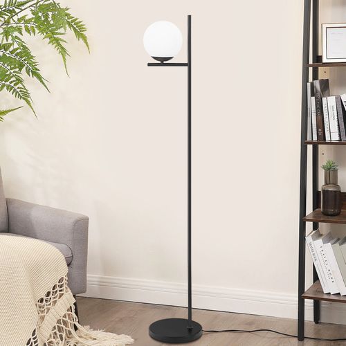 Lampadaire Industriel Noir Moderne Avec Interrupteur à Pied Métal Design Blanc Verre E27 1.5m