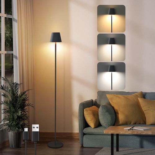 LED Lampadaire Noir Moderne Dimmable 125cm 3 Températures De Couleur USB Salon