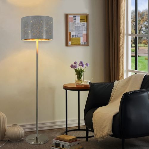 Lampadaire Avec Abat-jour En Tissu Gris Or Design Étoile 144cm Avec Interrupteur E27