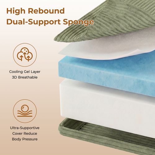 Canapé Modulaire 3 Places Compressé En U,velours Côtelé,vert