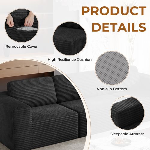 Canapé 4 Places Modulaire Compressé En U,velours Côtelé,noir