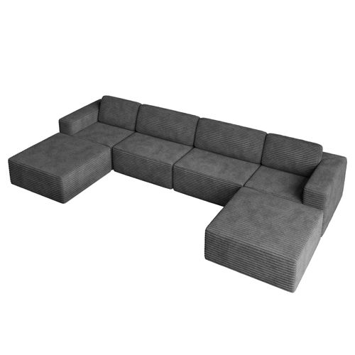 Canapé 4 Places Modulaire Compressé En U,velours Côtelé,gris