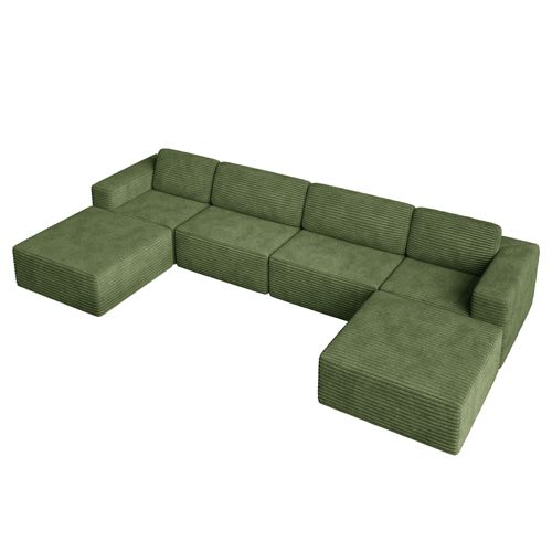 Canapé 4 Places Modulaire Compressé En U,velours Côtelé,vert