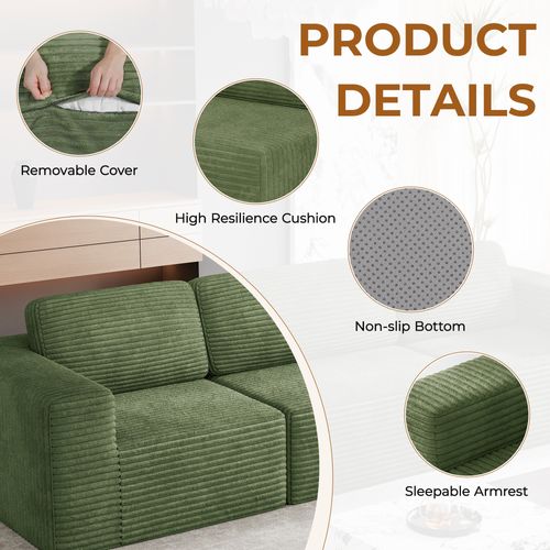 Canapé 4 Places Modulaire Compressé En U,velours Côtelé,vert