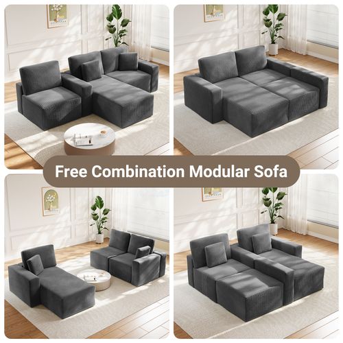 Canapé D'angle Modulable 254x160x87 Cm - Velours Côtelé - Gris