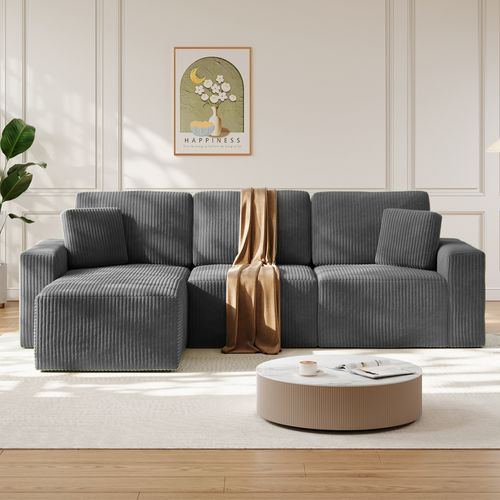 Canapé D'angle Modulable 254x160x87 Cm - Velours Côtelé - Gris