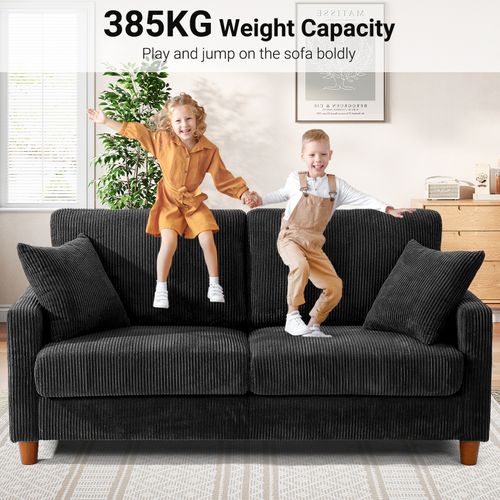 Canapé Droit 178x76x89cm Rembourré 2 Places En Velours Côtelé - Noir