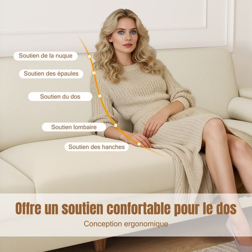 Canapé 3 Places En Simili Luxueux Avec Pouf Mobile,cadre En Bois,imperméable,234x155x88cm,beige