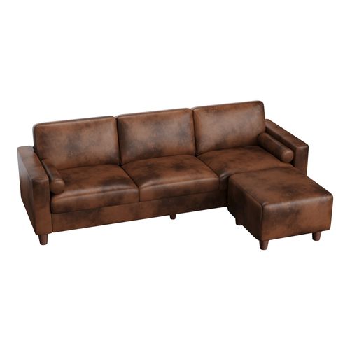 Canapé 3 Places En Simili Luxueux Avec Pouf Mobile,cadre En Bois,imperméable,234x155x88cm,marron