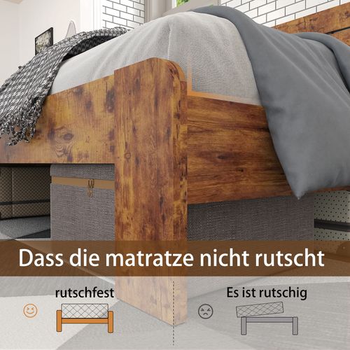 Lit Double 140x200cm Cadre De Lit Fer Tête De Lit Haute Style Industriel Rangement Sous Lit Marron