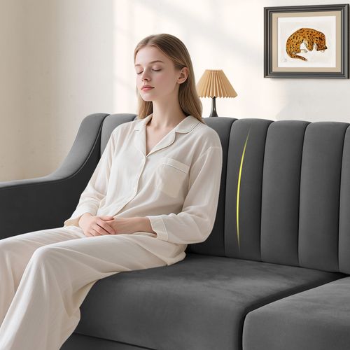 Canapé 3 Places Moderne,velours, pieds En Bois Massif,206l X 74l X 83h Cm - Gris