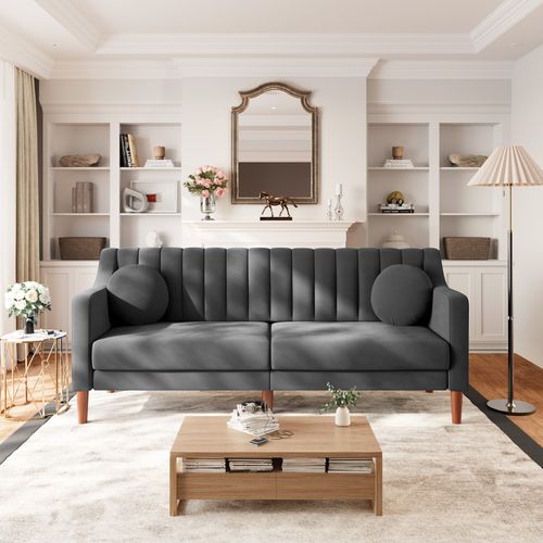 Canapé 3 Places Moderne,velours, pieds En Bois Massif,206l X 74l X 83h Cm - Gris