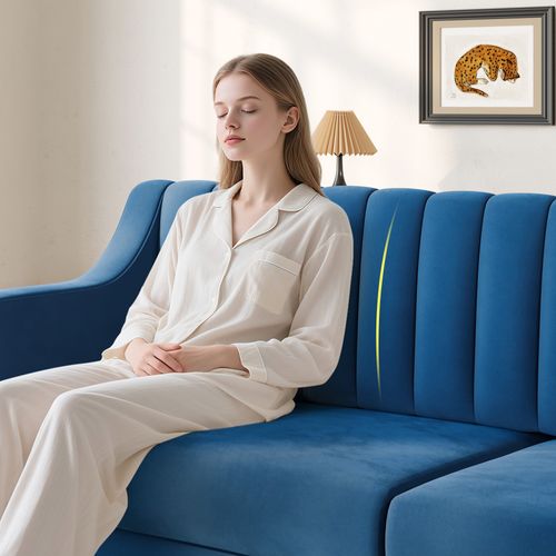 Canapé 3 Places Moderne,velours, pieds En Bois Massif,206l X 74l X 83h Cm - Bleu