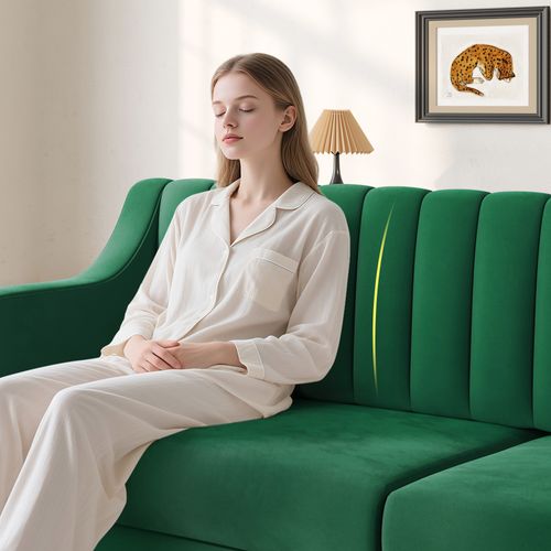 Canapé 3 Places Moderne, Velours pieds En Bois Massif,206l X 74l X 83h Cm - Vert