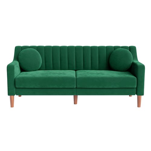 Canapé 3 Places Moderne, Velours pieds En Bois Massif,206l X 74l X 83h Cm - Vert