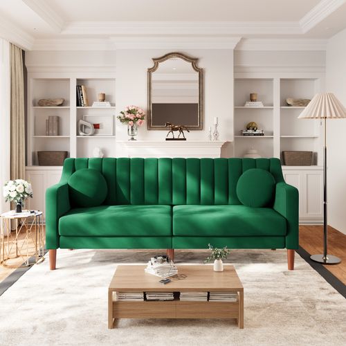 Canapé 3 Places Moderne, Velours pieds En Bois Massif,206l X 74l X 83h Cm - Vert