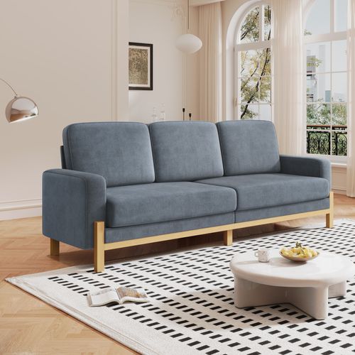Neche Canapé Moderne 3 Places - En Chenille Gris - Avec Pieds En Bois Massif