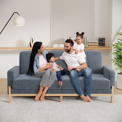 Neche Canapé Moderne 3 Places - En Chenille Gris - Avec Pieds En Bois Massif