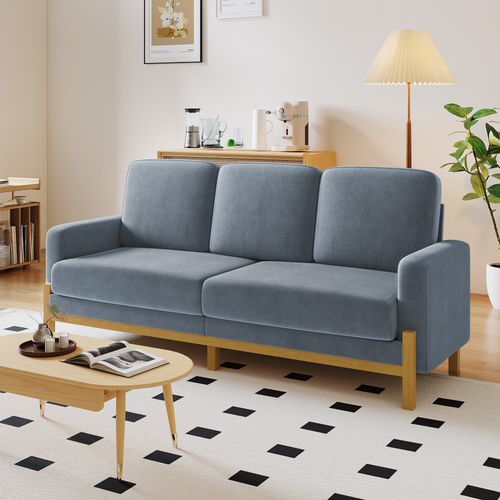 Neche Canapé Moderne 3 Places - En Chenille Gris - Avec Pieds En Bois Massif