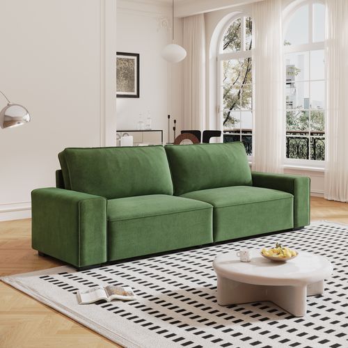 Neche Canapé Moderne 3 Places En Chenille Vert Pour Salon - Avec Grand Accoudoirs