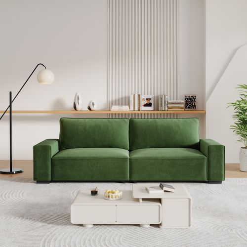 Neche Canapé Moderne 3 Places En Chenille Vert Pour Salon - Avec Grand Accoudoirs