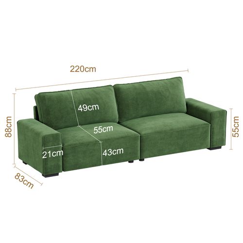 Neche Canapé Moderne 3 Places En Chenille Vert Pour Salon - Avec Grand Accoudoirs