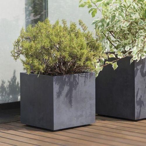 Pot De Fleur Cube - Millennium R - Anthracite - à Réserve D'eau- 39 Cm