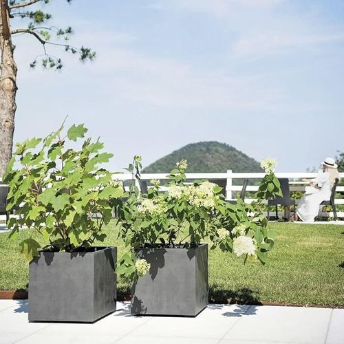 Pot De Fleur Cube - Millennium R - Anthracite - à Réserve D'eau- 39 Cm