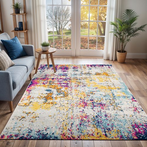Tapis Abstrait Moderne Bleu/jaune/rose 160x220 Cm Sarah