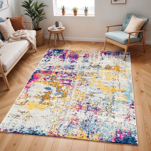 Tapis Abstrait Moderne Bleu/jaune/rose 160x220 Cm Sarah