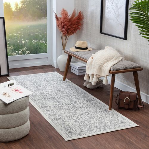 Tapis De Couloir Vintage Oriental Blanc/gris 80x220 Cm Margaux