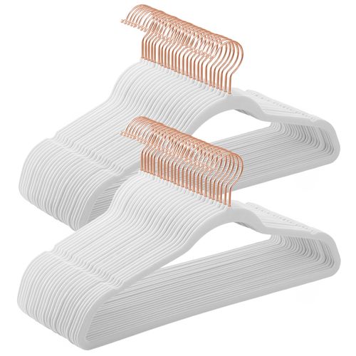 Lot De 50 Cintres Velours Adulte, Longueur 41,5 Cm, Fin, Chemises, Blanc Et Rose Gold