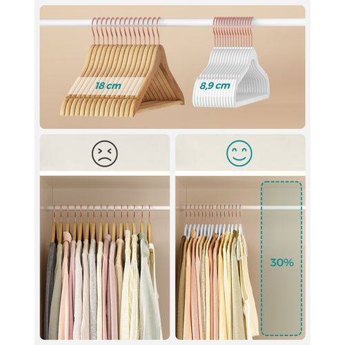 Lot De 50 Cintres Velours Adulte, Longueur 41,5 Cm, Fin, Chemises, Blanc Et Rose Gold